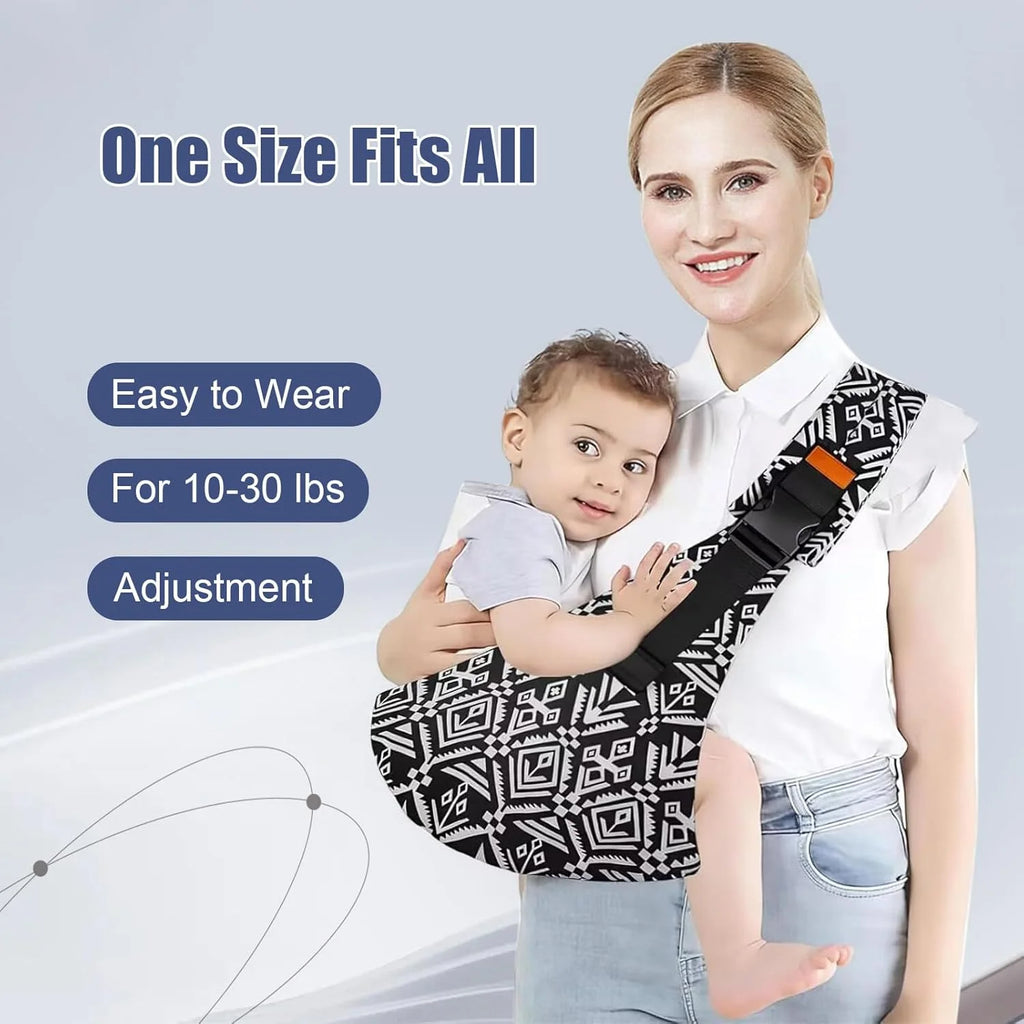 LuckeLadybug baby carrier designed for easy wear, suitable for babies 10-30 lbs with adjustable features