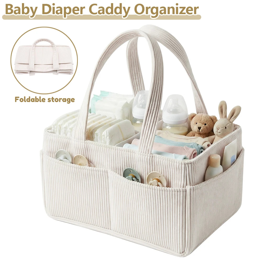 LuckeLadybug Baby Diaper Caddy with Foldable Storage for Organizing Baby Essentials