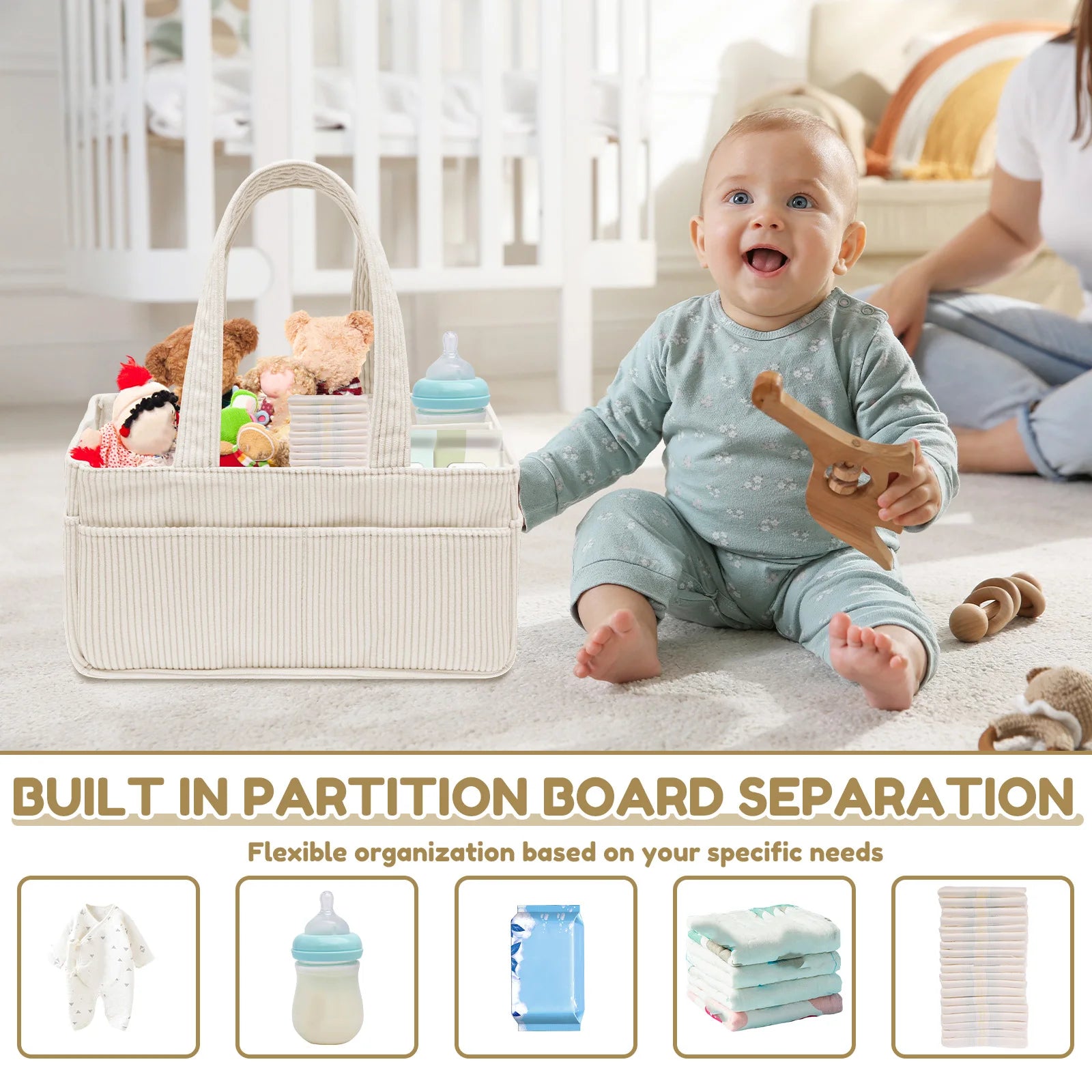 LuckeLadybug LLC diaper caddy with partition board for organized toy and baby item storage