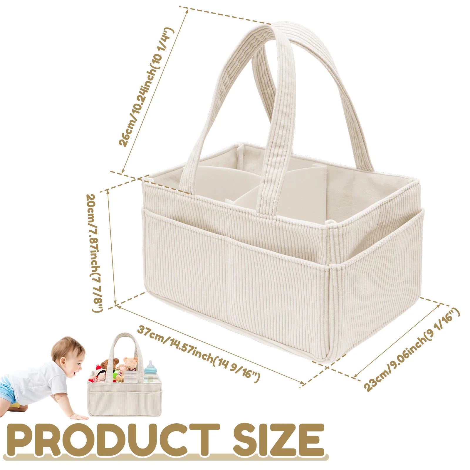 LuckeLadybug LLC Diaper Caddy in Beige with Multiple Pockets for Organizing Baby Essentials