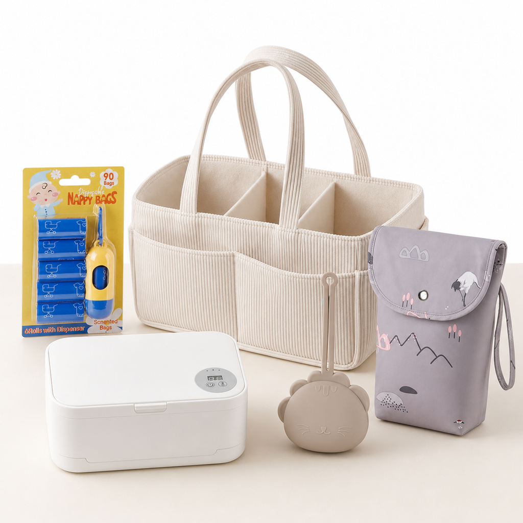 LuckeLadybug LLC Baby Changing Kit with Storage Bag and Nappy Bags for different baby diaper sizes