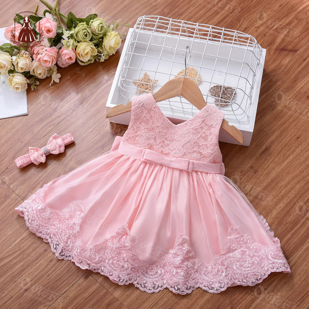 Baby Girl 1st Birthday Dress With Bow