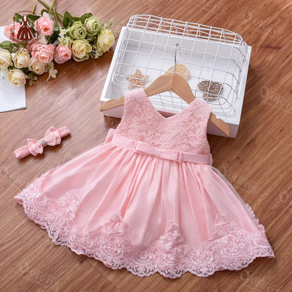 Baby Girl 1st Birthday Dress With Bow