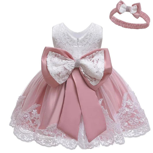 Baby Girl 1st Birthday Dress With Bow