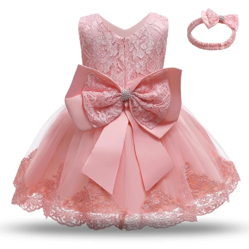 Baby Girl 1st Birthday Dress With Bow