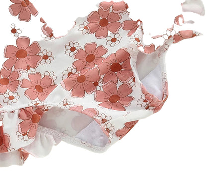 Baby girl flower print swimsuit with a cute floral design and ruffle details