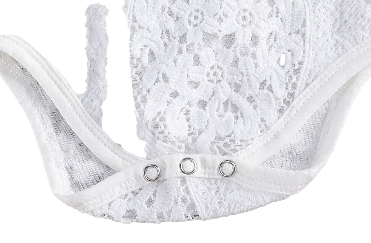 LuckeLadybug LLC baby girl lace romper and jeans set featuring delicate lace detail and snap closure