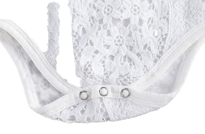 LuckeLadybug LLC baby girl lace romper and jeans set featuring delicate lace detail and snap closure