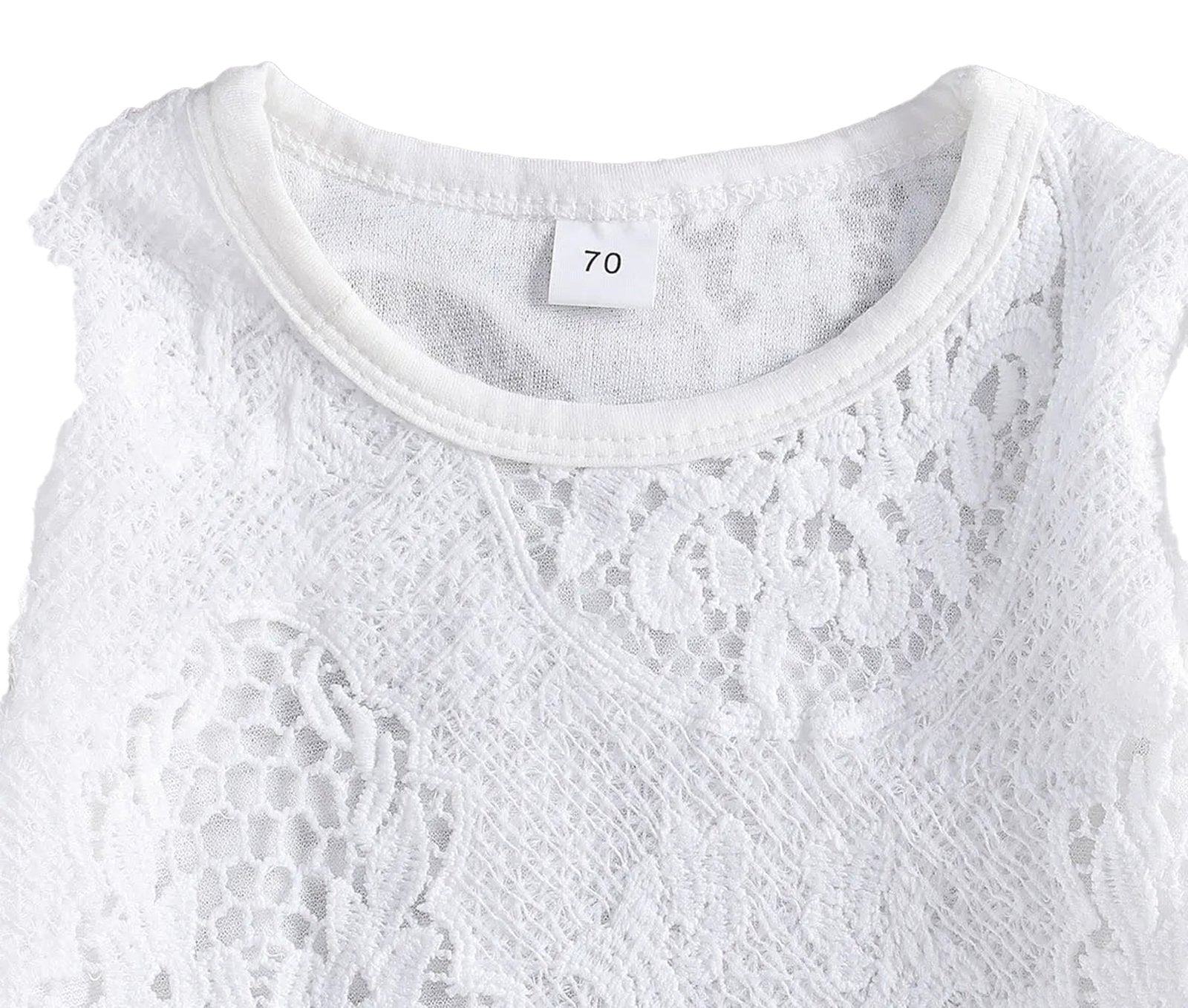 LuckeLadybug LLC baby girl lace romper and jeans set featuring delicate lace detailing and comfortable fabric