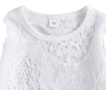 LuckeLadybug LLC baby girl lace romper and jeans set featuring delicate lace detailing and comfortable fabric