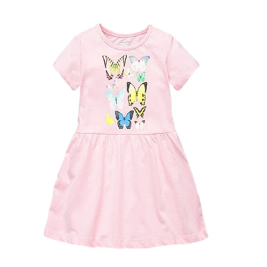 Pink baby girl summer dress cotton featuring colorful butterfly prints on a comfortable design