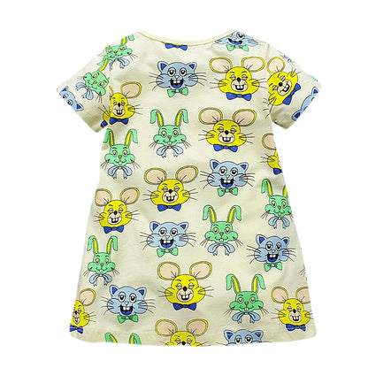 LuckeLadybug LLC Baby Girl Summer Dress Cotton in Fun Animal Print with Short Sleeves