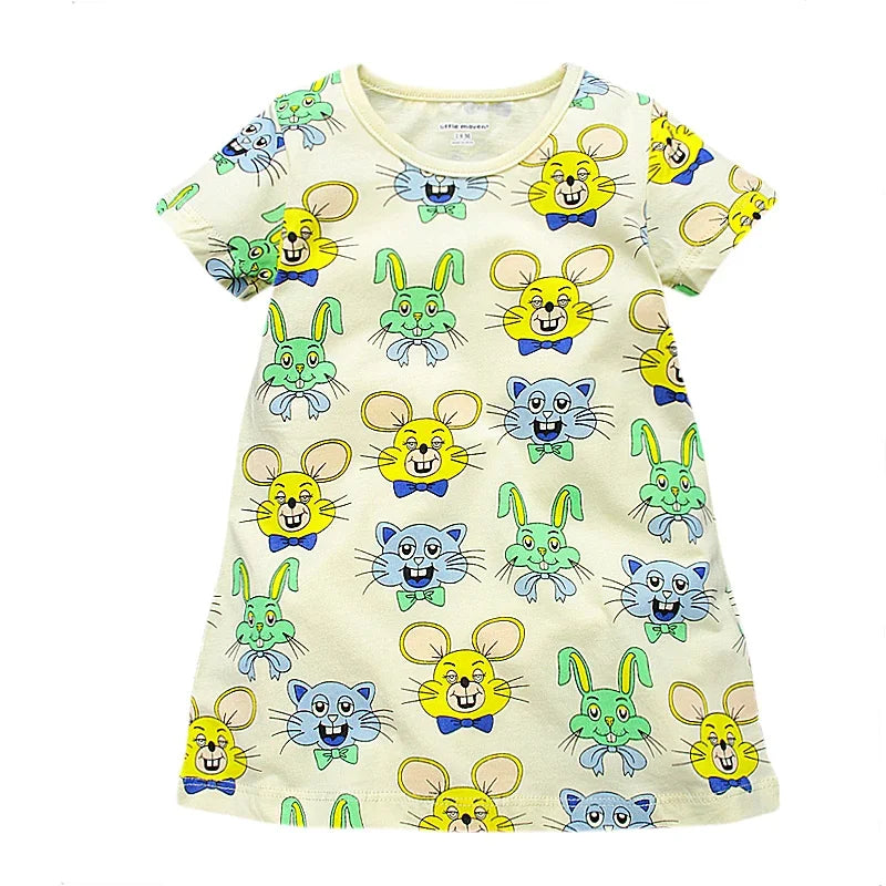 Cute baby girl summer dress cotton with colorful animal print for playful summer days