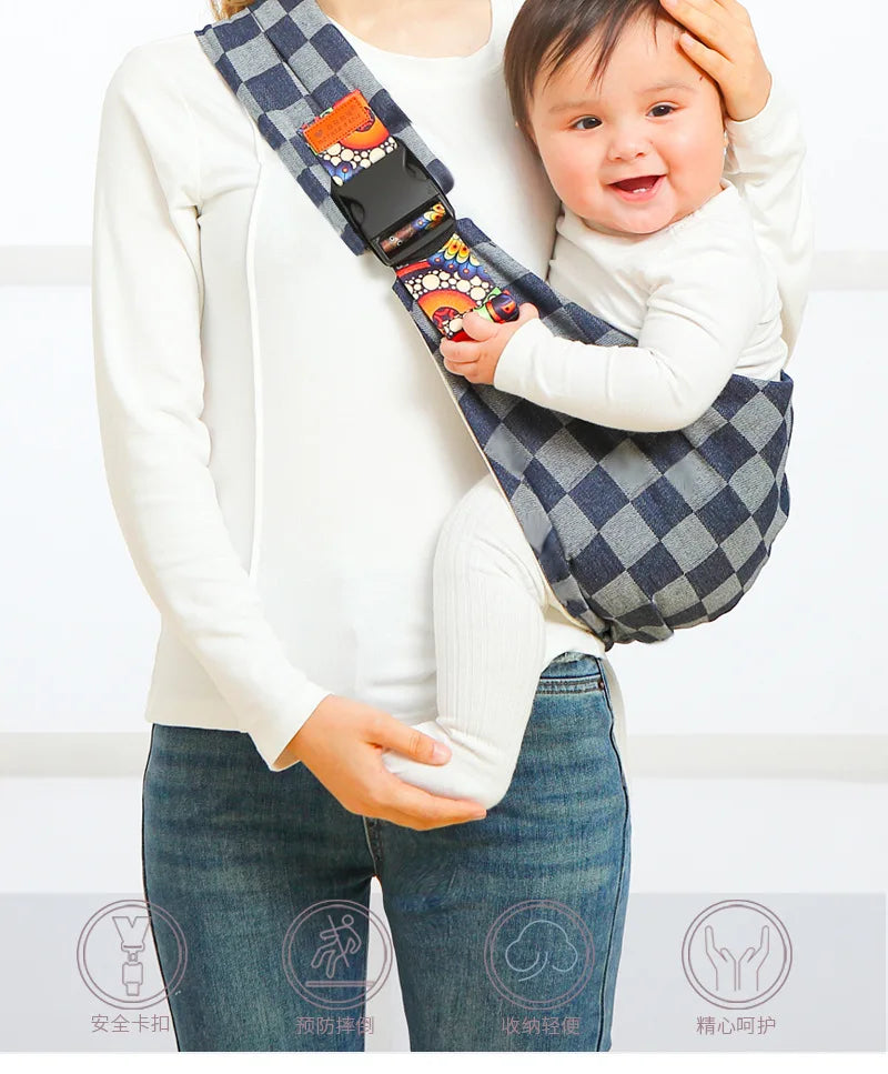 LuckeLadybug LLC Baby Sling in Blue Checkered Pattern for Comfortable Baby Carrying