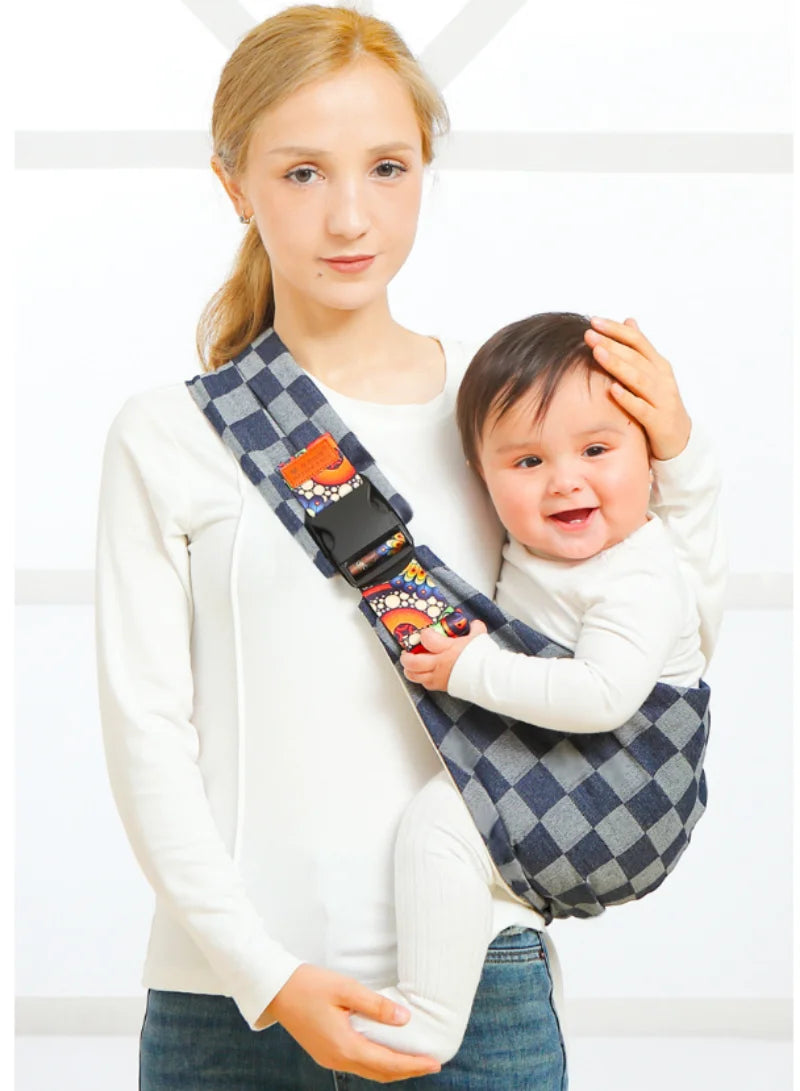 LuckeLadybug LLC Baby Sling in Blue Checkered Pattern for Comfortable Baby Carrying