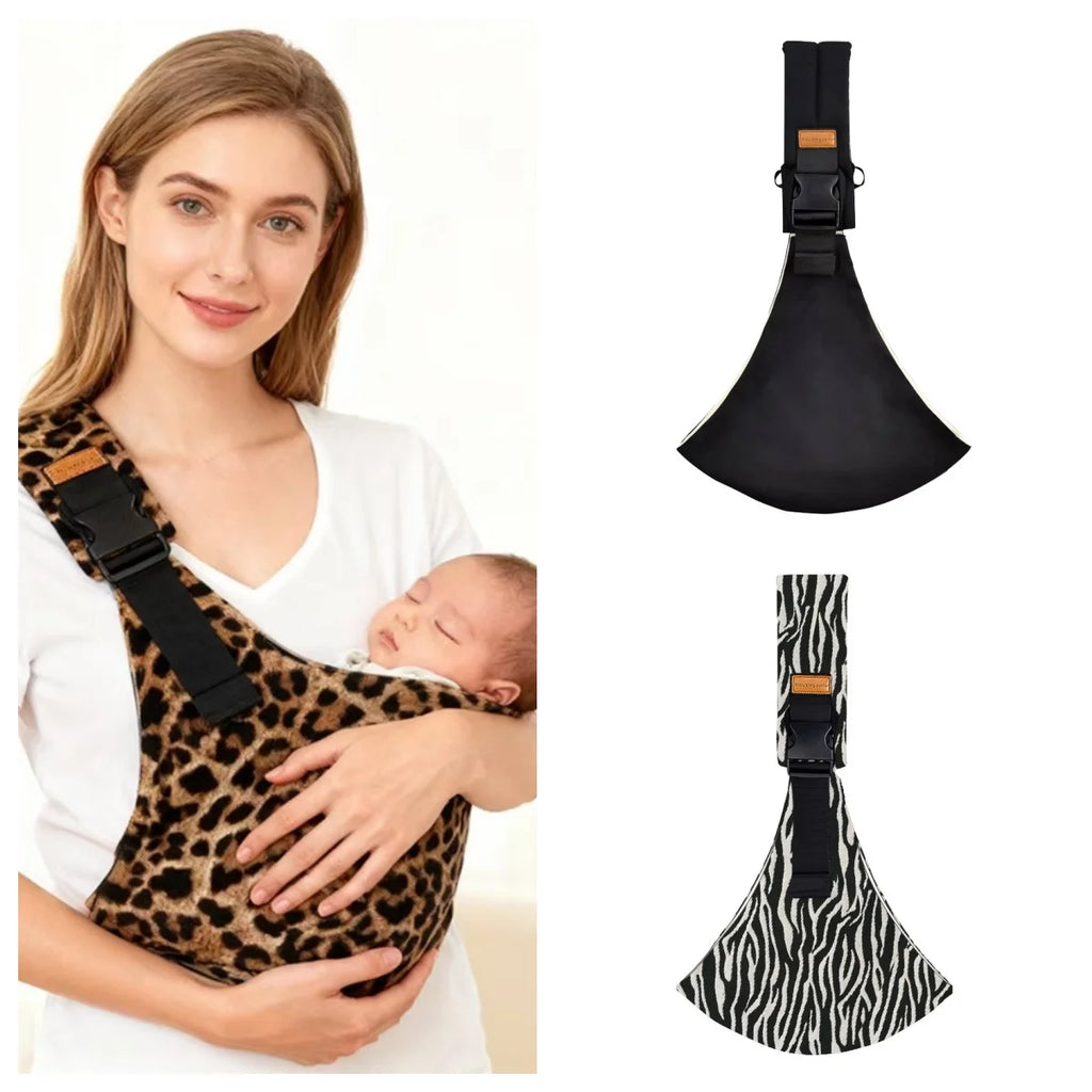 LuckeLadybug LLC baby sling in leopard and zebra designs for comfortable baby carrying