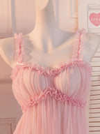 LuckeLadybug LLC Pink Babydoll Dress with Ruffled Straps and Soft Fabric for Comfortable Wear