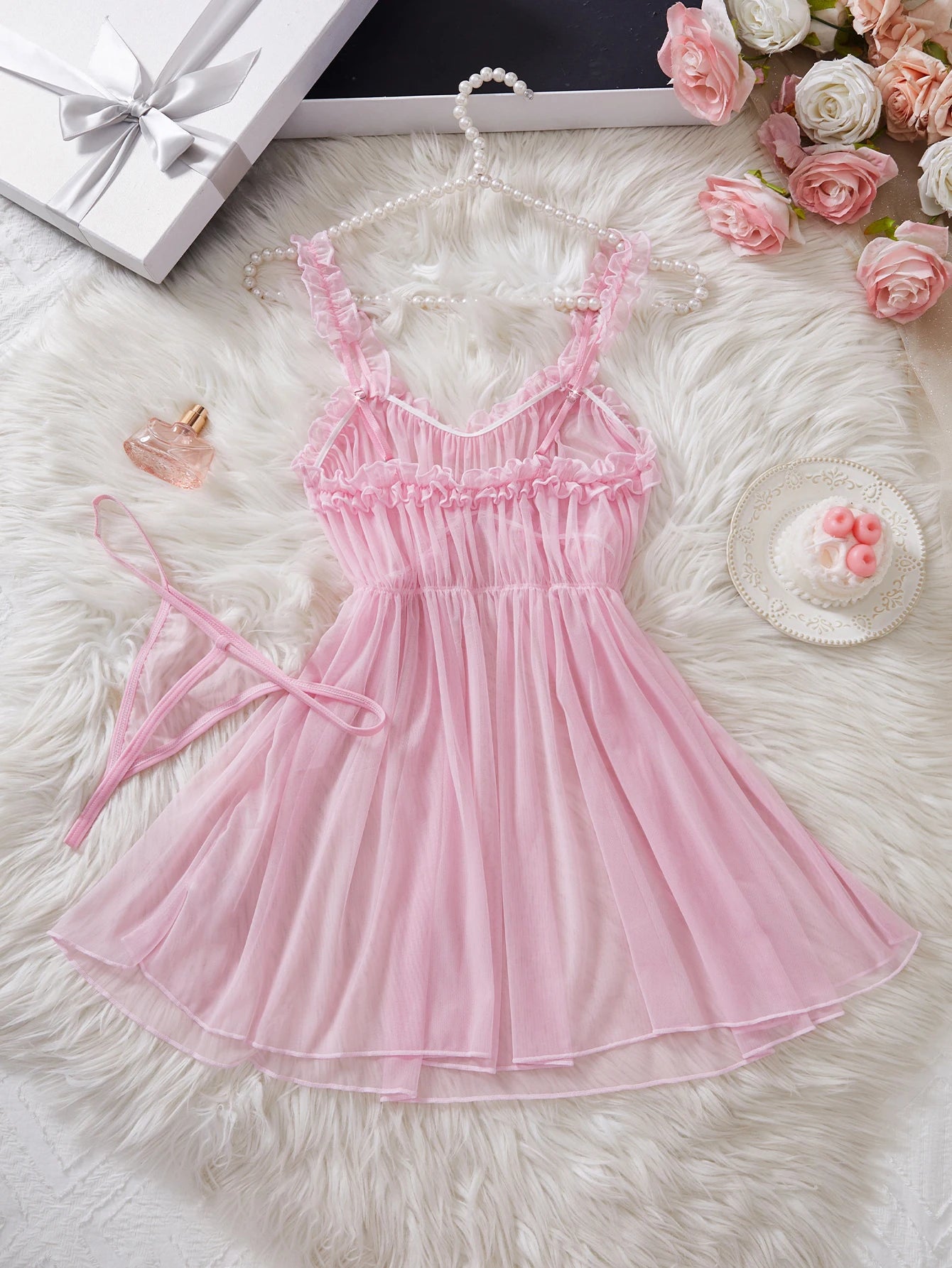 LuckeLadybug LLC Pink Babydoll Dress with Sheer Fabric and Adjustable Straps for a Flattering Fit