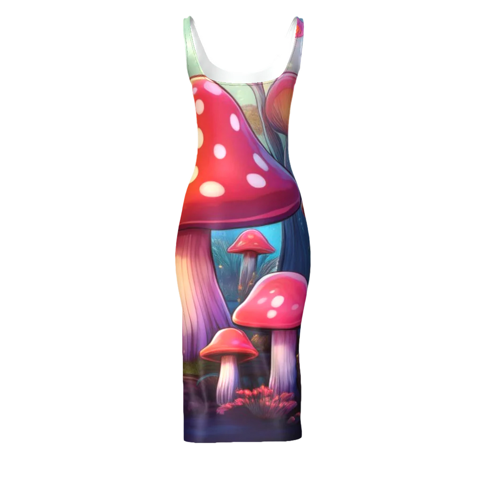 Womens,Fashion,Dress,Cute,Mushrooms,Cami Midi,LuckeLadybug