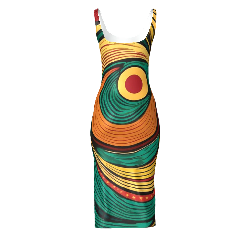 LuckeLadybug,Fashion,Womens,Dress,Midi Cami Dress,Abstract,African