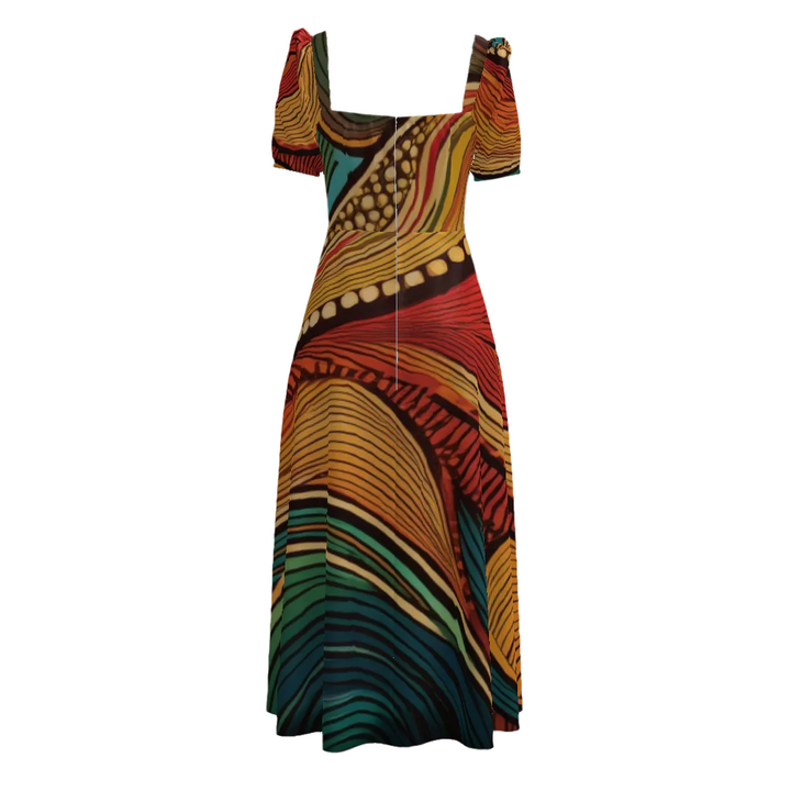 Fashion,Womens,LuckeLadybug,Dress,Puff Sleeve Dress,Abstract,African