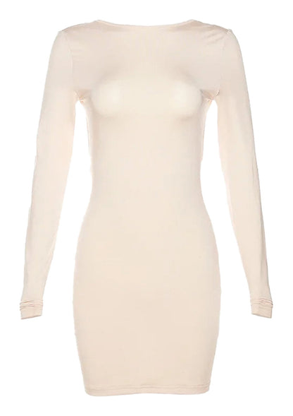 Cream Long-Sleeve Backless Bodycon Dress for a Sleek and Stylish Look