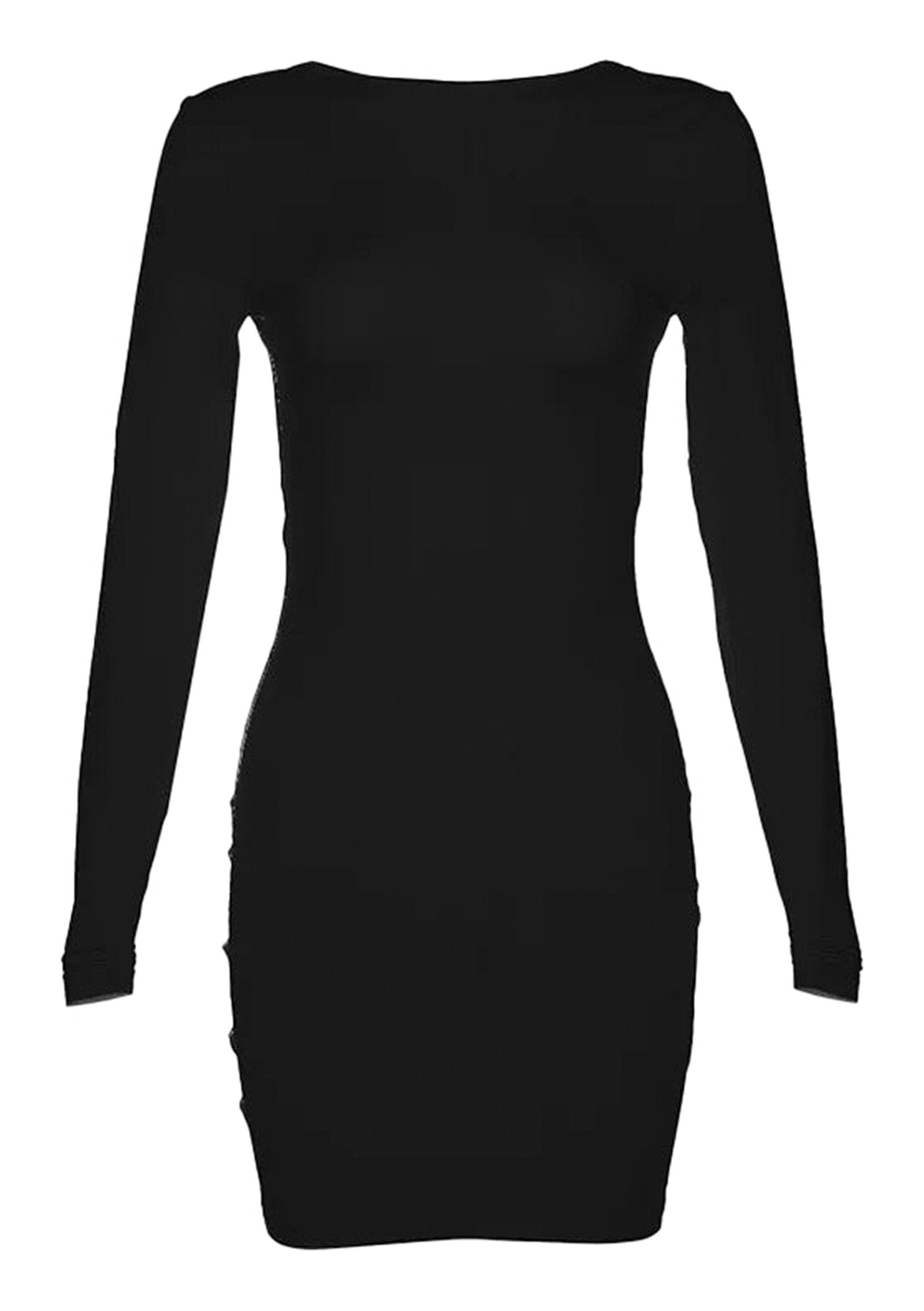 Black long-sleeve backless bodycon dress designed for stylish night outs