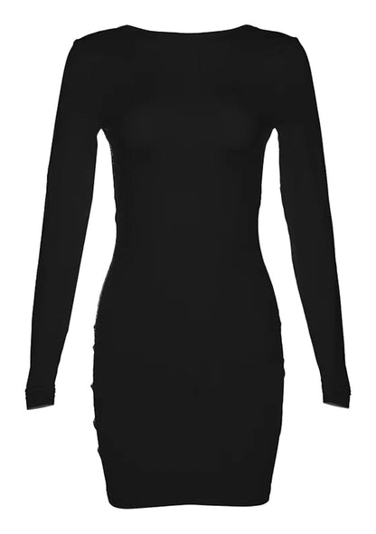 Black long-sleeve backless bodycon dress designed for stylish night outs