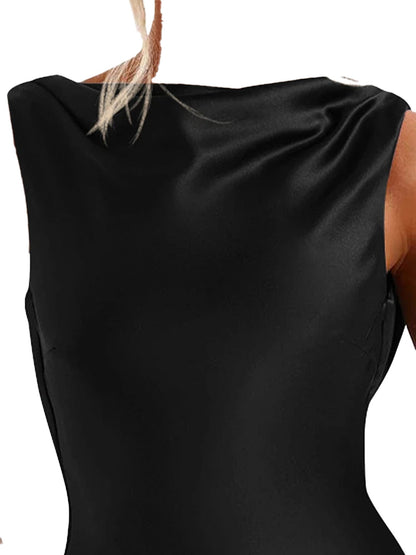 Elegant black backless mermaid evening dress by LuckeLadybug LLC showcasing a sleek silhouette
