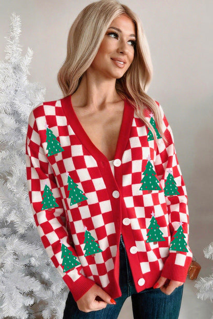 Pink Checkered Christmas Cardigan