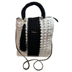 Stylish crochet tote bag for crochet with a black and white design and chic tassel