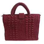 Maroon ThreadsByHannah tote bag with sling featuring a textured crochet design