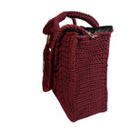 Stylish burgundy tote bag with sling and textured crochet design for everyday use