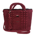 ThreadsByHannah Tote Bag with Sling in burgundy featuring textured design and tassel detail
