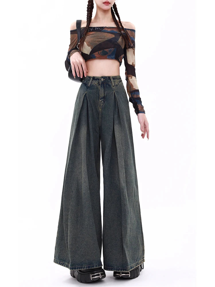 Baggy Y2K jeans women by LuckeLadybug LLC with wide legs and high waist for a trendy retro look