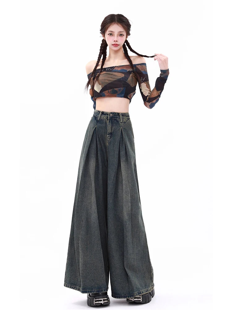 Stylish baggy Y2K jeans women by LuckeLadybug LLC in a trendy high-waisted design