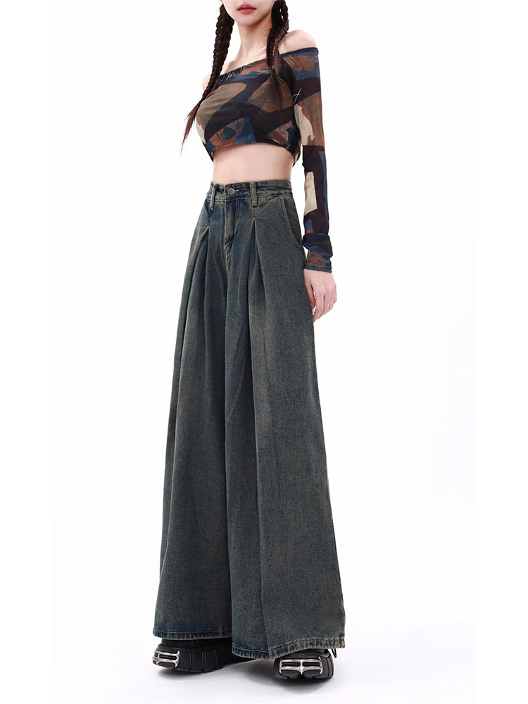 Baggy Y2K jeans women by LuckeLadybug LLC featuring wide-leg design and high-waisted cut