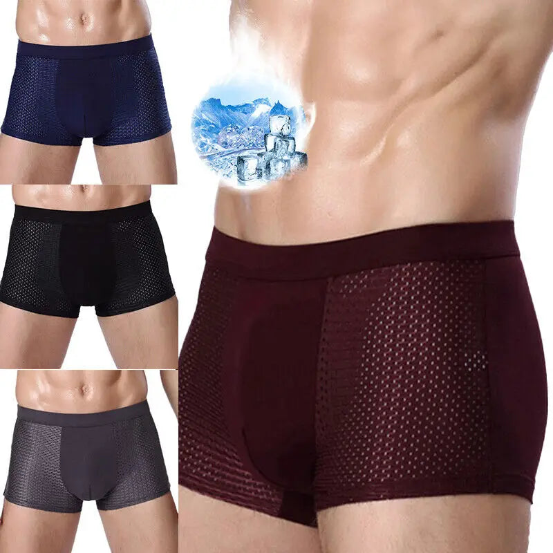 Comfortable bamboo fiber men's shorts in various colors with breathable mesh design