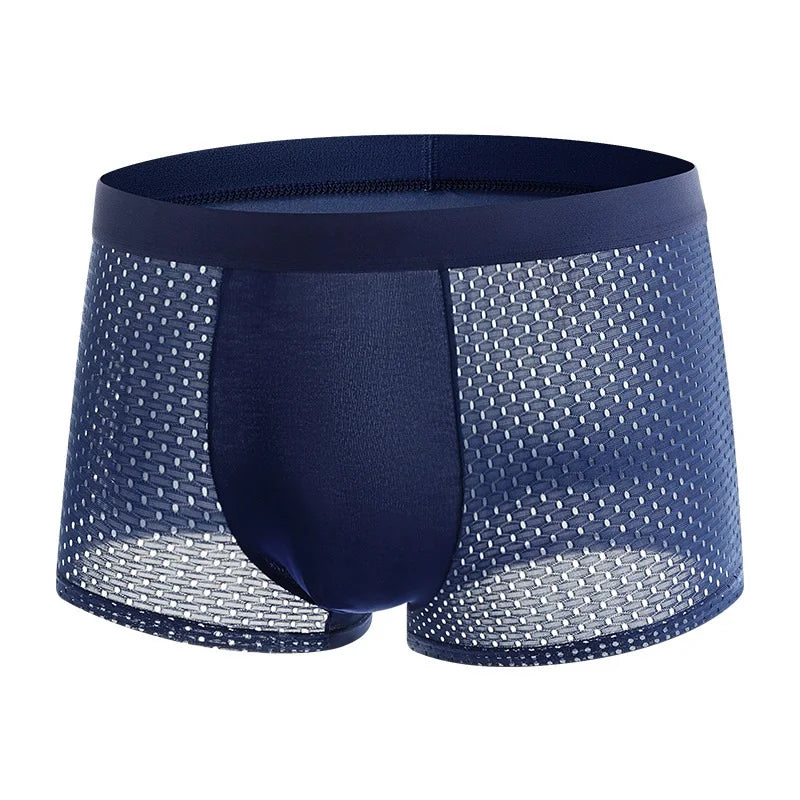 LuckeLadybug bamboo fiber men's shorts in navy with breathable mesh design for all-day comfort