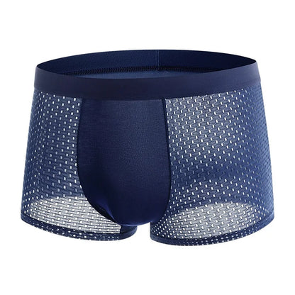 LuckeLadybug bamboo fiber men's shorts in navy with breathable mesh design for all-day comfort