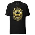 LuckeLadybug black t-shirt featuring a bold banana shark graphic tee design with yellow and white accents