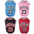 Colorful pet basketball jersey NBA with Chicago design, available in blue, pink, black, and red