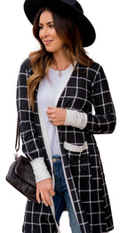 Black Plaid Open Cardigan For Chic Style
