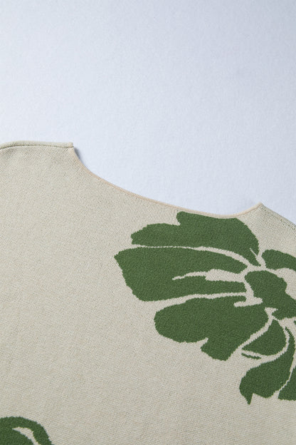 Green Flower Pattern Sweater For Women