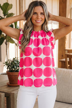 Rose Polka Dot Print Frilled Round Neck Shift Tank Top