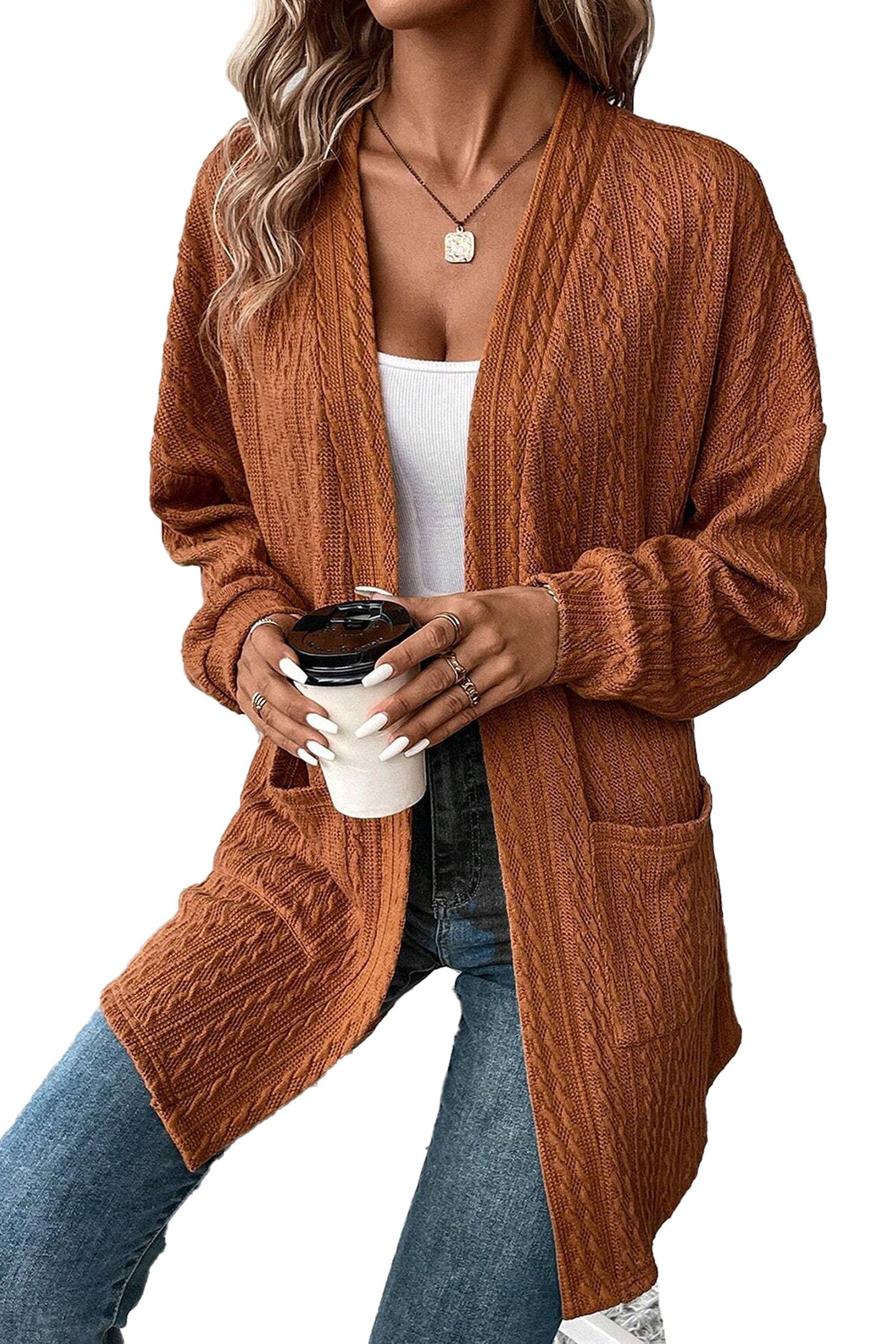 Chestnut Knit Cardigan With Pockets
