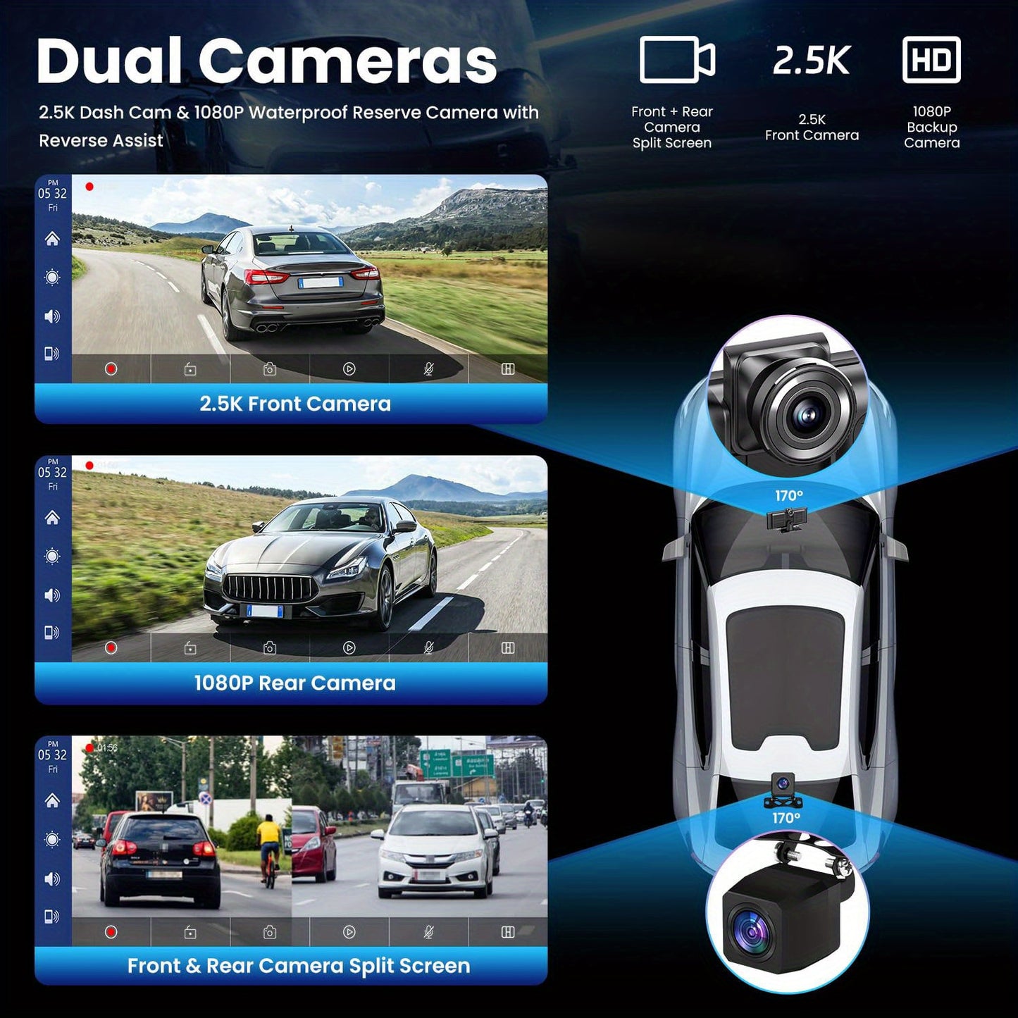 Wireless Carplay Portable Car Stereo Dash Cam