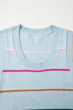 White Stripe Round Neck Knitted Sweater Tank
