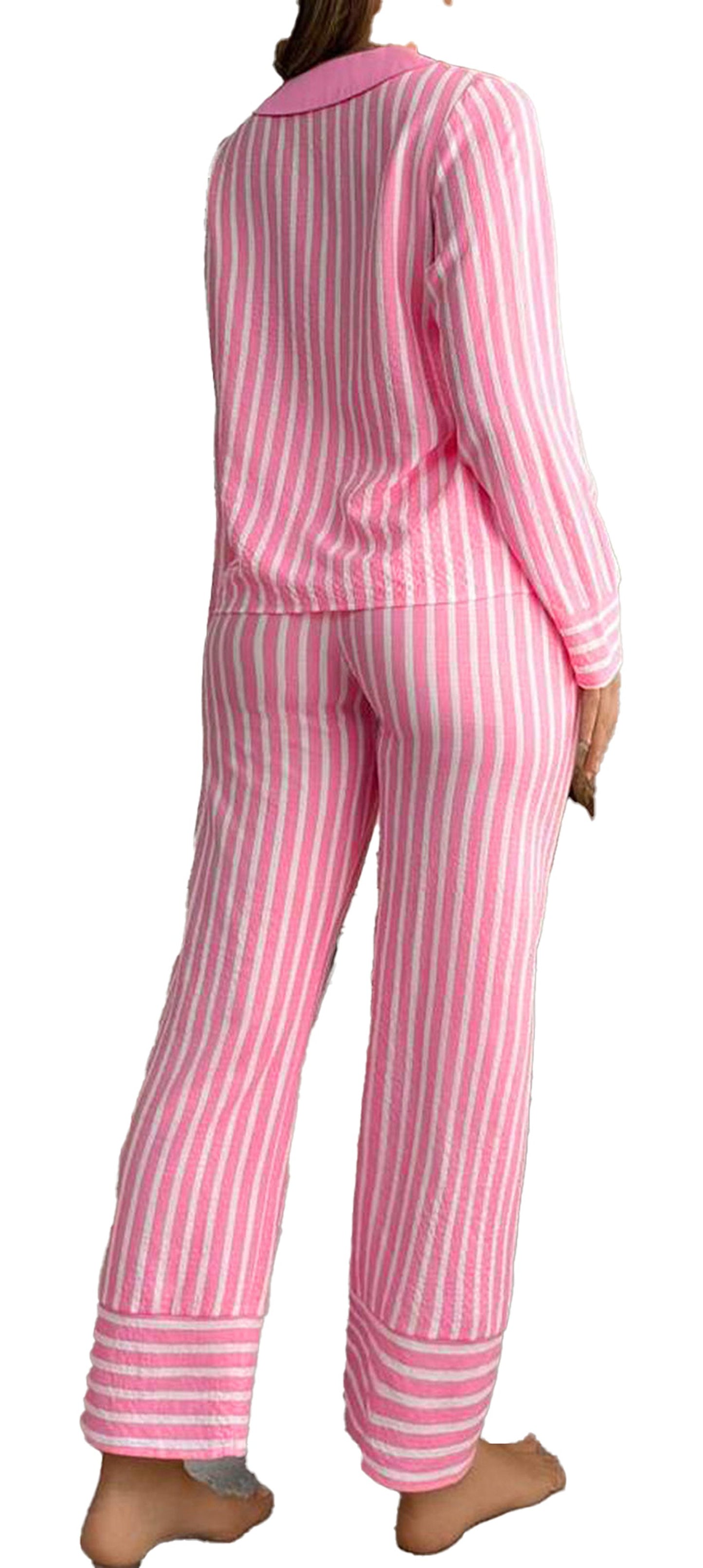 Pink Striped Sleepwear Set For Comfort