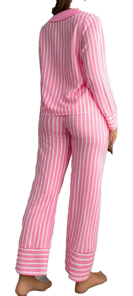 Pink Striped Sleepwear Set For Comfort
